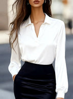Lyca - Women's Silk Satin V-Neck Long Sleeve  Blouse 3