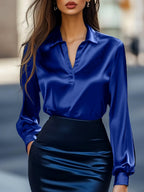 Lyca - Women's Silk Satin V-Neck Long Sleeve  Blouse 4