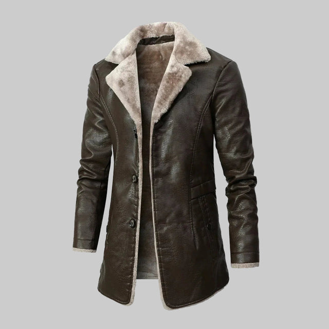 Nash - Men's Notched Lapel Coat with Fur Trim