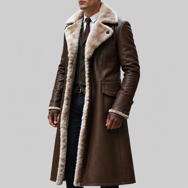 Nash - Men's Notched Lapel Coat with Fur Trim 10