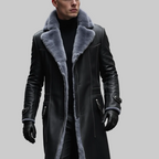 Nash - Men's Notched Lapel Coat with Fur Trim