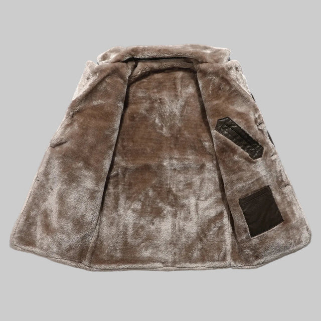 Nash - Men's Notched Lapel Coat with Fur Trim