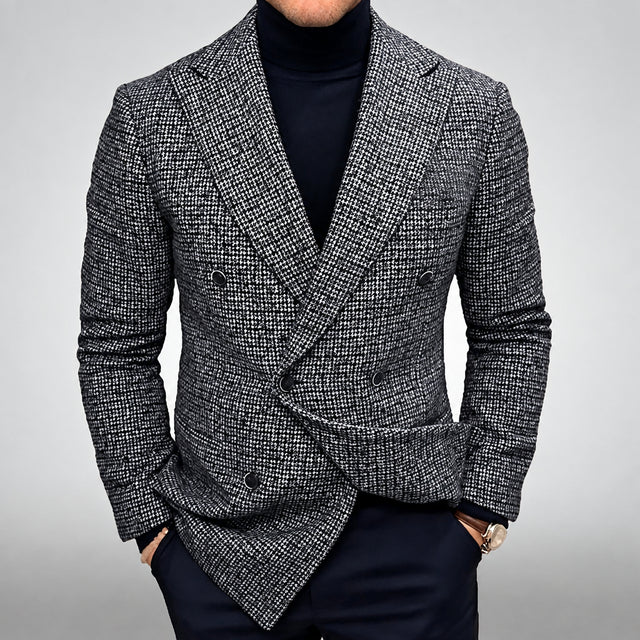 Nicholas - Men's Micro Check Double-Breasted Jacket