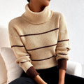 Rosamund - Women’s Striped Oversized Knit Turtleneck Sweater 1