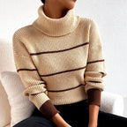 Rosamund - Women’s Striped Oversized Knit Turtleneck Sweater 1