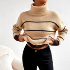 Rosamund - Women’s Striped Oversized Knit Turtleneck Sweater 3