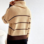 Rosamund - Women’s Striped Oversized Knit Turtleneck Sweater 4